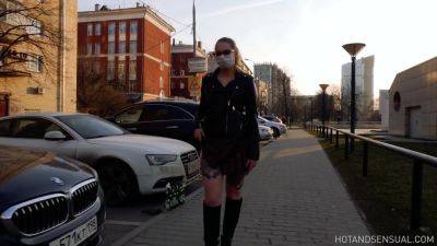 Amateur Public Upskirt No Panties Street Walk With Braless Boobs And Vagina Flashing With Thick Legs - hclips.com - Russia